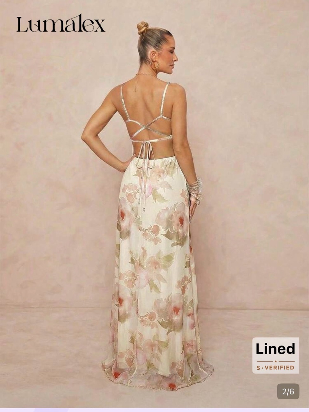 Cream Floral Maxi Dress - Picture 2 of 3